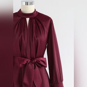 Grab the Spotlight Bowknot Satin Dress in Wine Medium